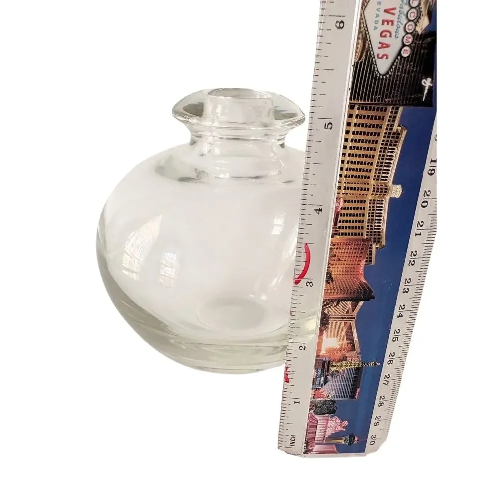 Vintage Heavy Clear Art Glass Round Pot Belly Bud Vase Hand Blown 5.5”
